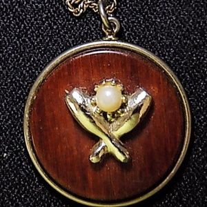 Vintage Beautiful Wood Pearl Bowling Round Pendant